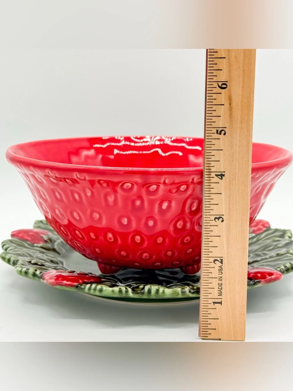 Vintage Sur La Table Portugal Ceramic Strawberry Strainer Bowl & Plate Majolica